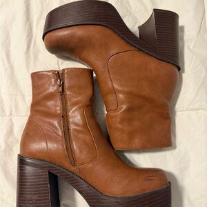 Madden Girl Brown Platform Ankle Boots with Chunky Heel
